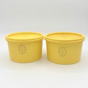 Vintage Tupperware Servalier Yellow Canisters Set 2 Sunburst Lids Retro Kitchen